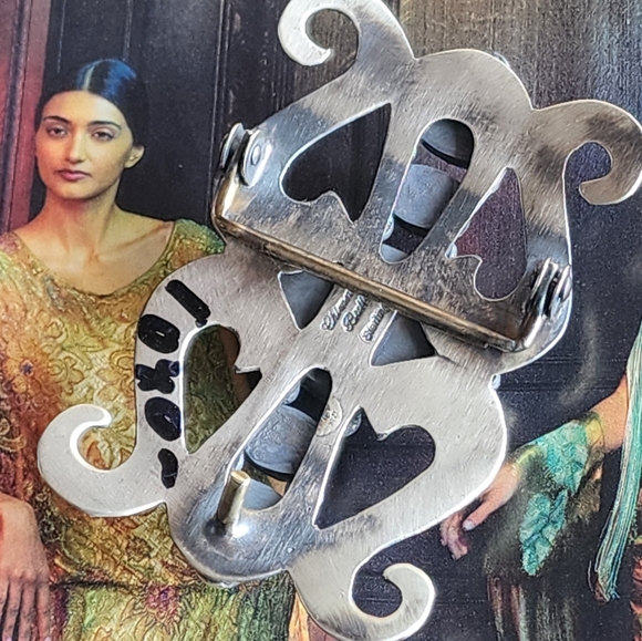 Chimney Butte Sterling Silver and Palomino & Coral Stone Belt Buckle - Picture 7 of 14